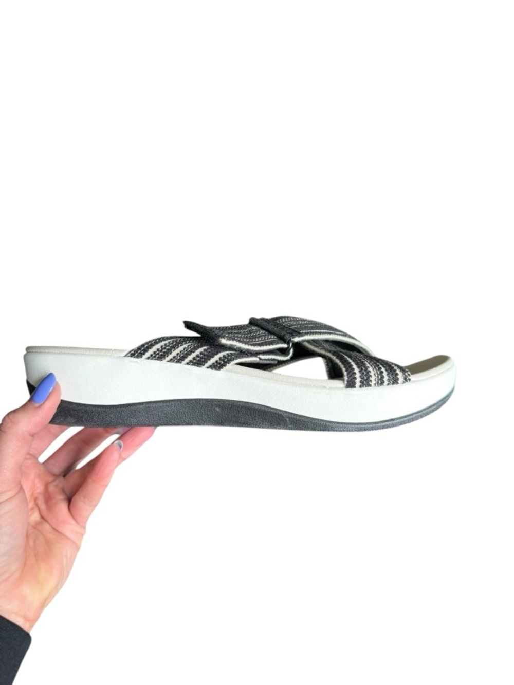 Clarks Cloudsteppers Sandals Strappy Comfort Slides Black White Size 12W